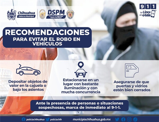 EMITE POLICÍA MUNICIPAL RECOMENDACIONES PARA PREVENIR ROBOS O DAÑOS EN INTERIOR DE AUTOMÓVILES