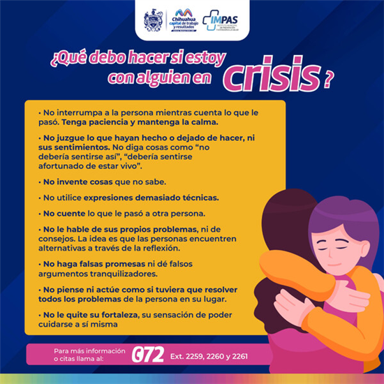 EMITE IMPAS RECOMENDACIONES PARA ACOMPAÑAR A UNA PERSONA ANTE UNA CRISIS EMOCIONAL