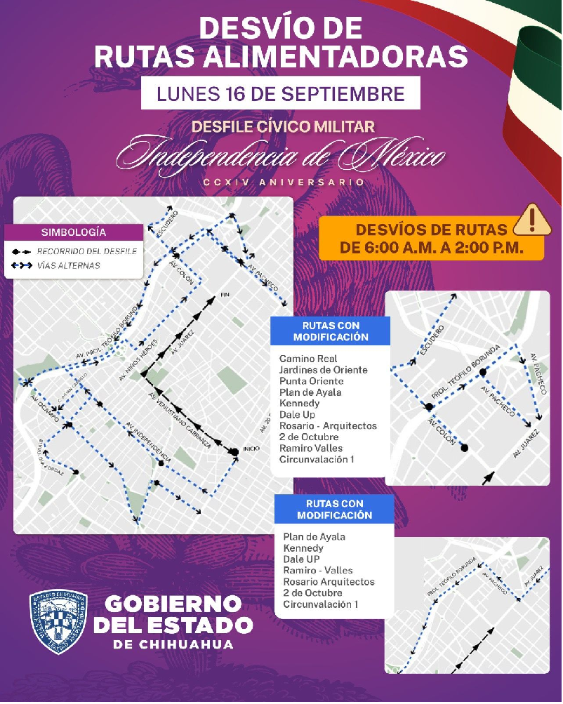 ANUNCIA SUBSECRETARÍA DE TRANSPORTE MODIFICACIONES EN RUTAS CON MOTIVO DEL DESFILE DEL 16 DE SEPTIEMBRE