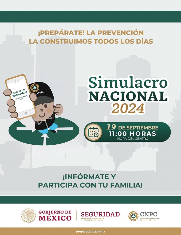 ESTE JUEVES 19 DE SEPTIEMBRE SE REALIZARÁ EL SIMULACRO NACIONAL 2024