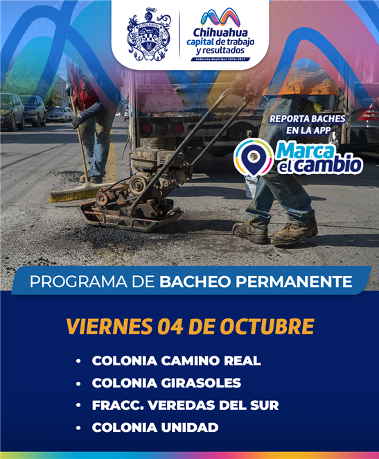 ESTAS ZONAS TENDRÁN BACHEO ESTE 4 DE OCTUBRE: MUNICIPIO