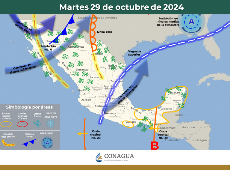 RACHAS DE VIENTO DE 60 A 80 KM/H CON TOLVANERAS EN BAJA CALIFORNIA, SONORA, CHIHUAHUA Y COAHUILA.