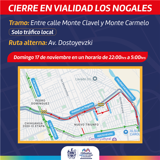 ANUNCIA GOBIERNO MUNICIPAL CIERRE EN VIALIDAD LOS NOGALES POR INSTALACIÓN DE PASO PEATONAL