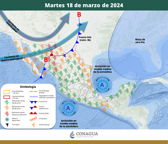 SE PRONOSTICAN RACHAS DE VIENTO DE MUY FUERTES A INTENSAS CON TOLVANERAS EN EL NOROESTE Y NORTE DEL PAÍS,