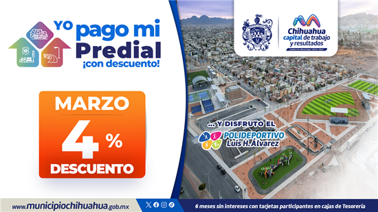 APROVECHA ÚLTIMA SEMANA CON EL DESCUENTO DEL 4POR CIENTO EN EL PAGO DE TU PREDIAL