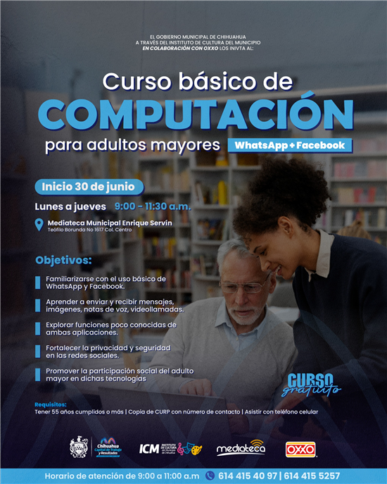 NVITA MUNICIPIO A ADULTOS MAYORES AL CURSO BÁSICO DE COMPUTACIÓN EN LA MEDIATECA MUNICIPAL ENRIQUE SERVÍN