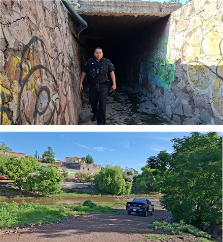 PATRULLA POLICÍA MUNICIPAL EL CANAL CHUVÍSCAR PARA DESCARTAR PRESENCIA DE PERSONAS AL INTERIOR