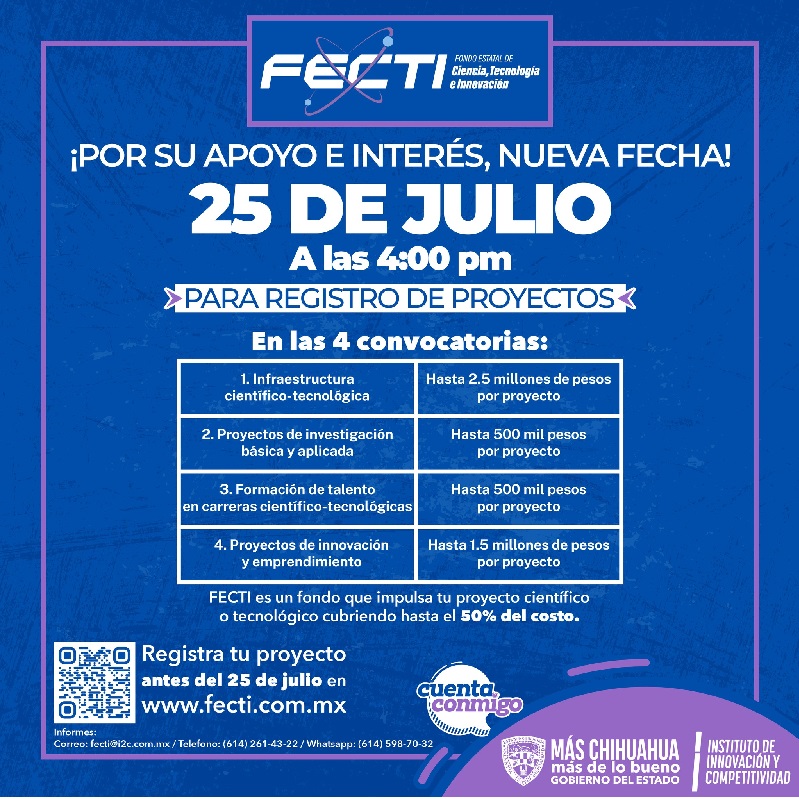 GOBIERNO DEL ESTADO EXTIENDE PLAZO DE CONVOCATORIAS DEL FECTI 2025
