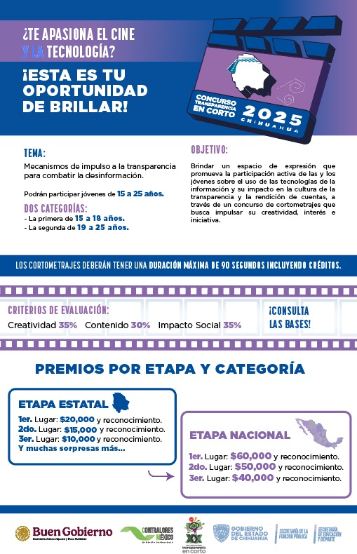 AUMENTA A 20 MIL PESOS EL PREMIO PARA EL GANADOR DEL CONCURSO TRANSPARENCIA EN CORTO 2025 DE LA SFP