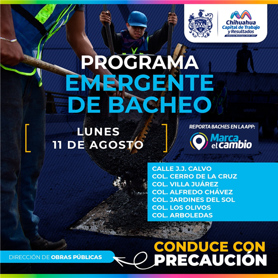 ATENDERÁ MUNICIPIO SEIS COLONIAS Y CALLE CON PROGRAMA DE BACHEO ESTE LUNES