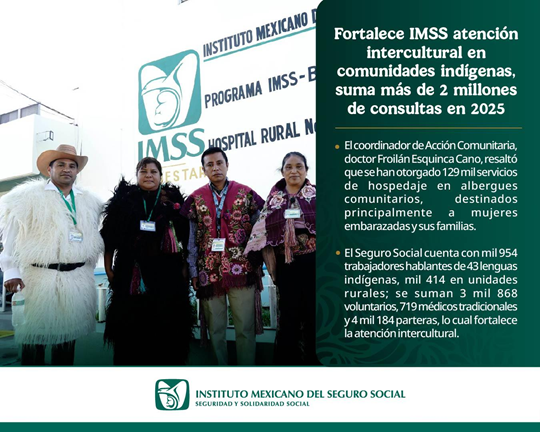 FORTALECE IMSS ATENCIO?N INTERCULTURAL EN COMUNIDADES INDI?GENAS, SUMA MA?S E 2 MILLONES DE CONSULTAS EN 2025