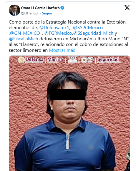 DETIENEN AL ‘LLANERO’, LIGADO A EXTORSIONES A LIMONEROS DE MICHOACÁN