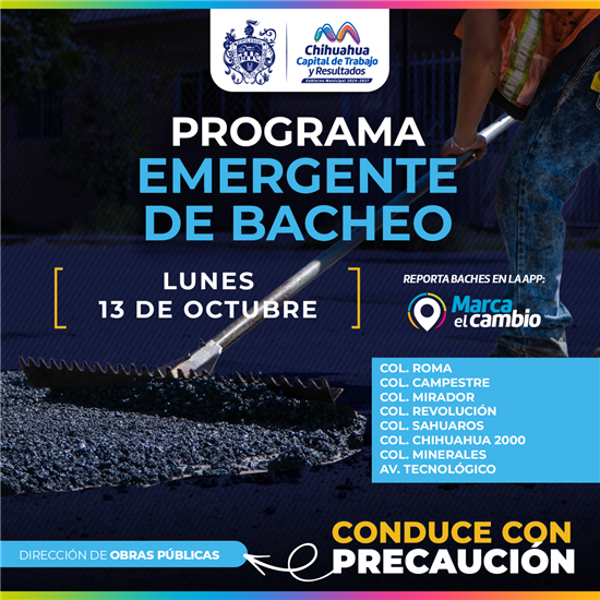 ATENDERÁ MUNICIPIO OCHO ZONAS CON BACHEO HOY 13 DE OCTUBRE