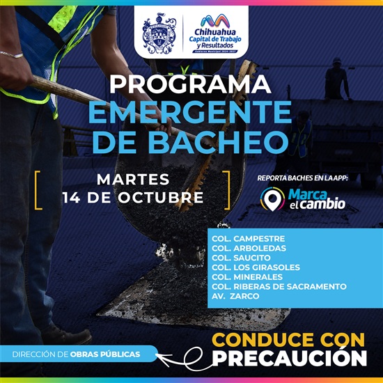 ESTAS ZONAS TENDRÁN BACHEO HOY 14 DE OCTUBRE: MUNICIPIO