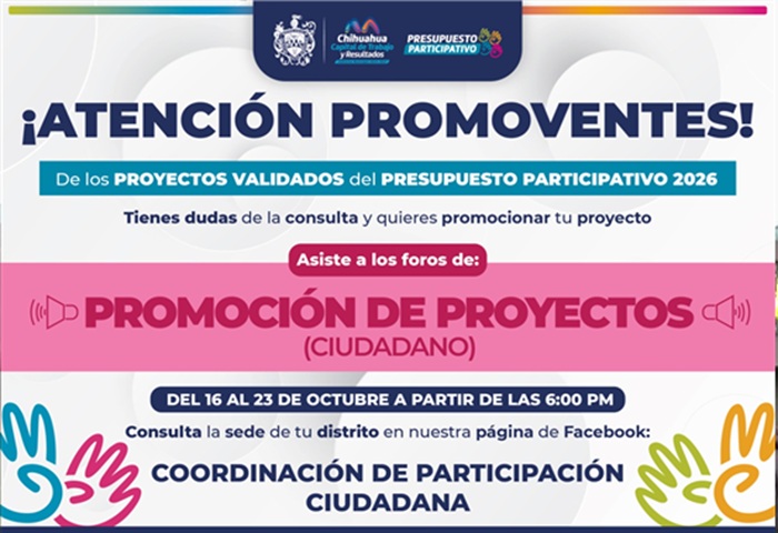 INVITA MUNICIPIO A PARTICIPAR EN LOS FOROS DE PROMOCIÓN DE PROYECTOS DEL PRESUPUESTO PARTICIPATIVO 2026