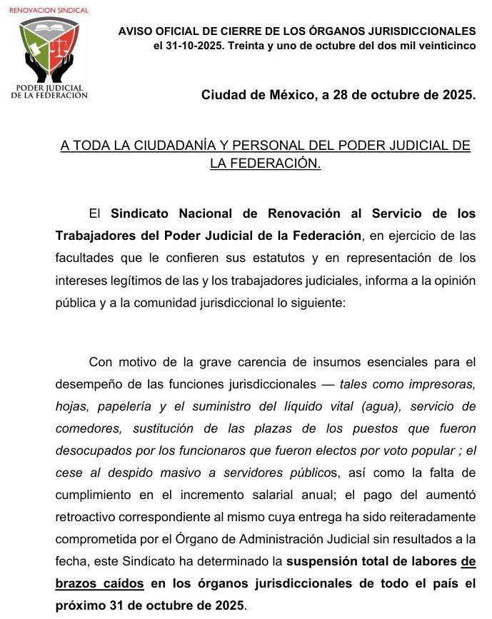PREPARAN SUSPENSIÓN TOTAL DE LABORES EN TODOS LOS JUZGADOS Y TRIBUNALES DEL PAÍS