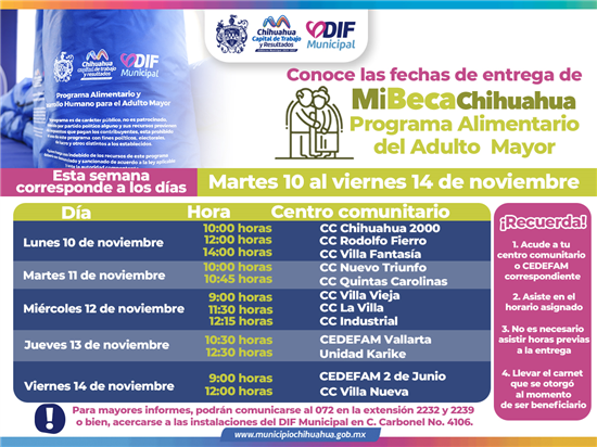 NO OLVIDES TU APOYO PAAM, INFORMA DIF MUNICIPAL A DÓNDE ACUDIR DEL 10 AL 14 DE NOVIEMBRE