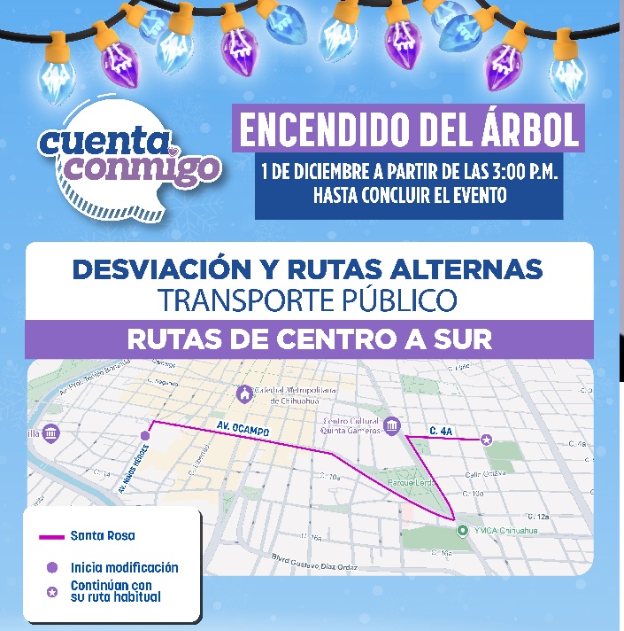 ANUNCIA SUBSECRETARÍA DE TRANSPORTE MODIFICACIONES EN RUTAS CON MOTIVO DEL ENCENDIDO DEL ÁRBOL