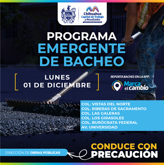 SEIS ZONAS TENDRÁN BACHEO ESTE LUNES 1 DE DICIEMBRE: MUNICIPIO