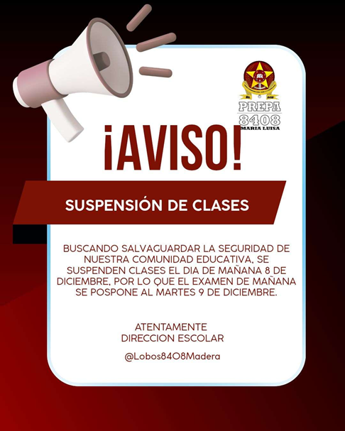 POR VIOLENCIA EN MADERA SUSPENDE CLASES UNA PREPARATORIA