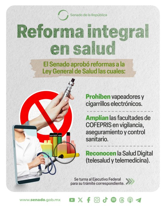 SENADO APRUEBA REFORMA PARA SANCIONAR LA PRODUCCIÓN Y COMERCIALIZACIÓN DE VAPEADORES