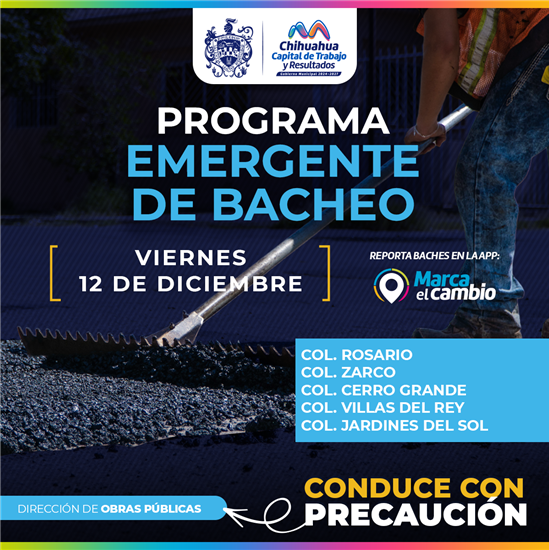 REALIZARÁ MUNICIPIO TRABAJOS DE BACHEO EN CINCO COLONIAS DE LA CIUDAD ESTE VIERNES