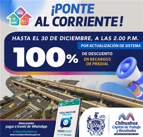 TIENES HASTA EL 30 DE DICIEMBRE PARA PAGAR TU PREDIAL CON EL DESCUENTO DEL 100 POR CIENTO EN LOS RECARGOS