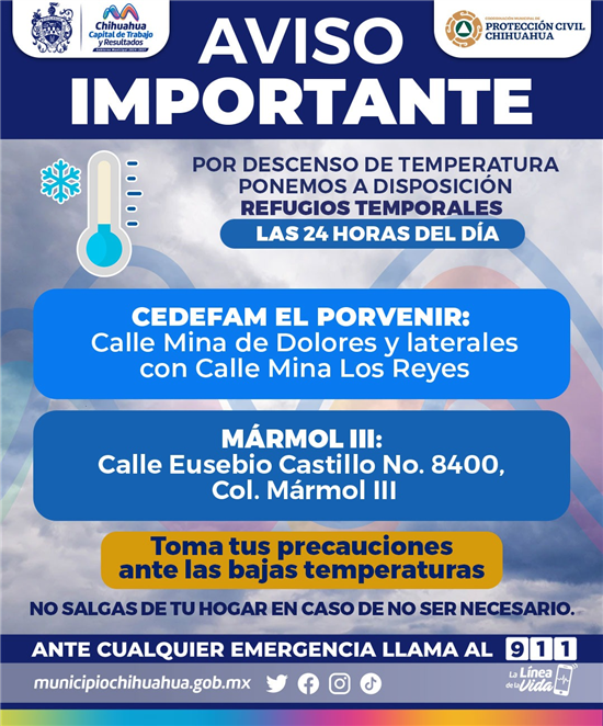 AVISO ABRIRÁN REFUGIOS TEMPORALES LAS 24 HORAS ESTE FIN DE SEMANA POR BAJAS TEMPERATURAS