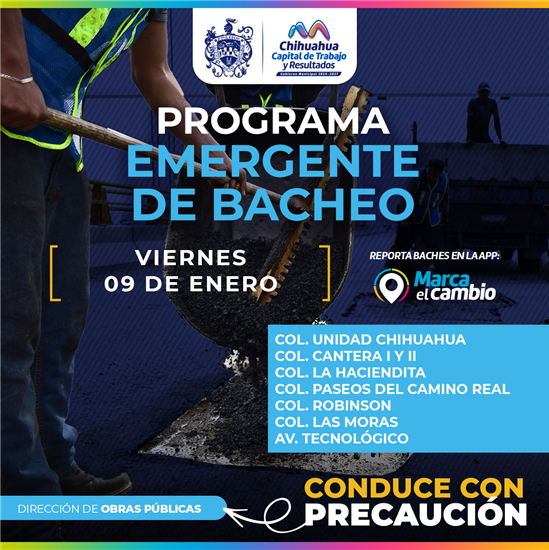 ATENDERÁ MUNICIPIO CON BACHEO OCHO ZONAS ESTE VIERNES 9 DE ENERO
