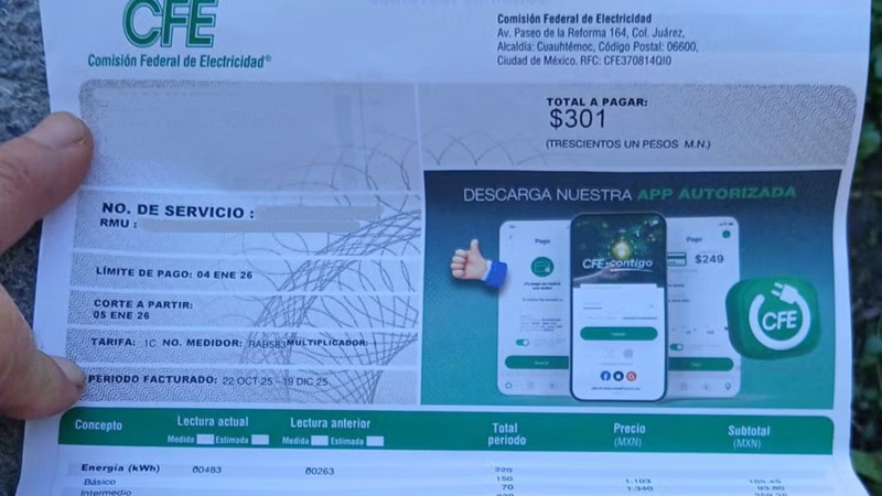 PAGO MÍNIMO DEL RECIBO DE LUZ CFE EN 2026