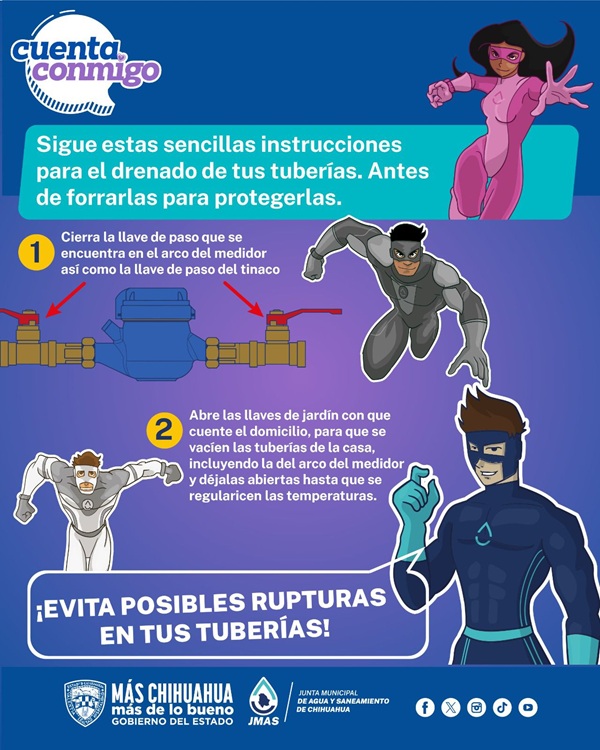 EXHORTA JMAS CHIHUAHUA A PROTEGER TUBERÍAS ANTE LAS BAJAS TEMPERATURAS