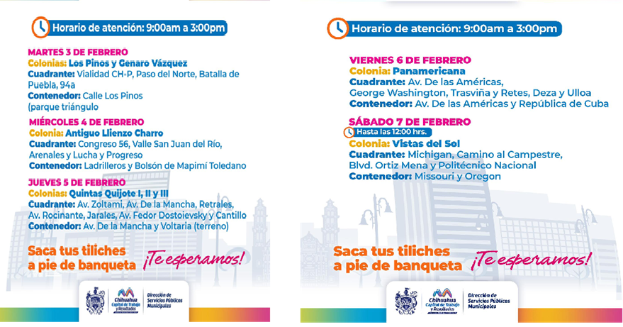 PROGRAMA DESTILILCHADERO VISITARA LAS SIGUIENTES COLONIAS