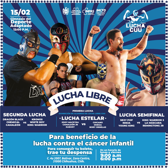 ESTE DOMINGO FUNCIÓN DE LUCHA LIBRE CON CAUSA A BENEFICIO DEL CÁNCER INFANTIL: MUNICIPIO