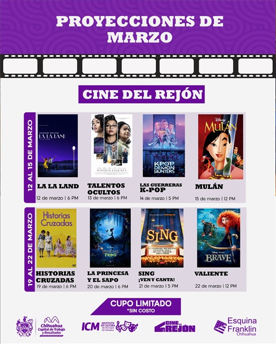 DISFRUTA DE PELÍCULAS SIN COSTO, CONSULTA LA CARTELERA DEL CINE DEL REJÓN EN MARZO: MUNICIPIO