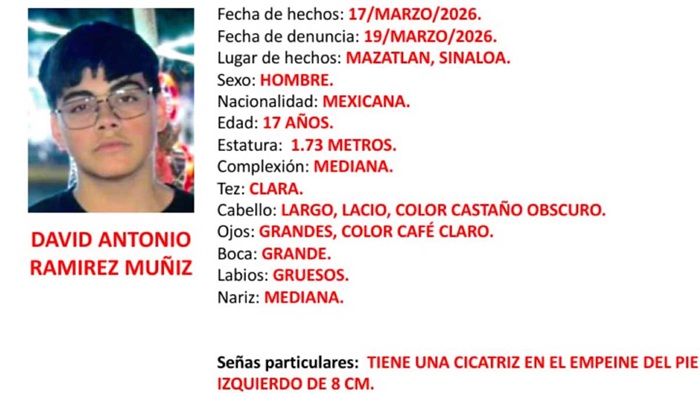 DESAPARECE DAVID ANTONIO RAMÍREZ, ESTUDIANTE DE PREPARATORIA, EN MAZATLÁN