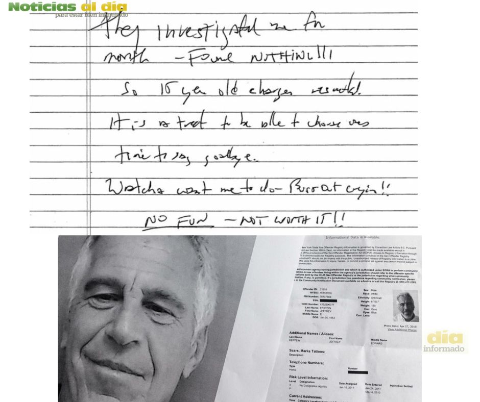 UN JUEZ DE NUEVA YORK PUBLICA LA SUPUESTA NOTA DE SUICIDIO DE EPSTEIN