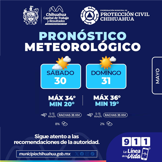 PREVÉ PROTECCIÓN CIVIL MUNICIPAL FIN DE SEMANA CALUROSO EN CHIHUAHUA CAPITAL