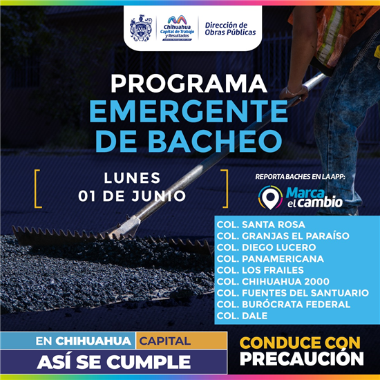 ATENDERÁ MUNICIPIO NUEVE ZONAS CON BACHEO ESTE LUNES 01 DE JUNIO