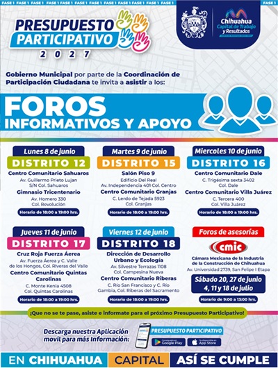 INVITA MUNICIPIO A LOS FOROS INFORMATIVOS Y DE APOYO DEL PRESUPUESTO PARTICIPATIVO 2027