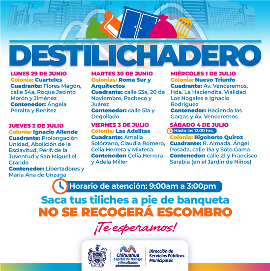 VISITARÁ DESTILICHADERO SIETE COLONIAS DEL 29 DE JUNIO AL 4 DE JULIO