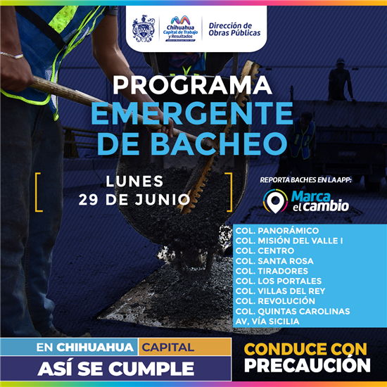 ATENDERÁ MUNICIPIO 10 ZONAS CON BACHEO ESTE LUNES 29 DE JUNIO