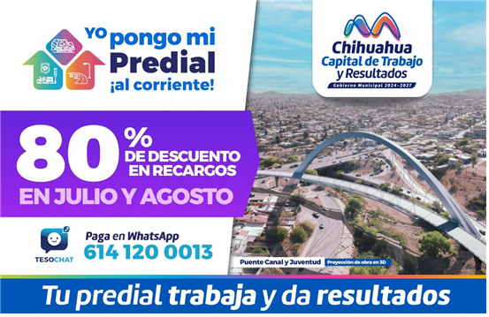 PONTE AL CORRIENTE CON TU PREDIAL, APROVECHA DESCUENTO EN RECARGOS DEL 80% DURANTE JULIO Y AGOSTO