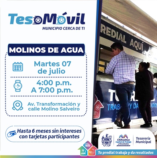 LLEVARÁ MUNICIPIO EL TESO MÓVIL A MOLINOS DE AGUA ESTE MARTES 7 DE JULIO