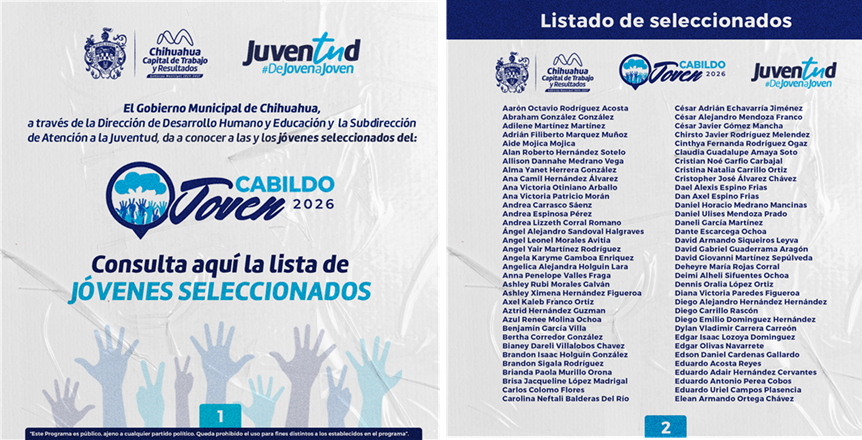 ¡LLEGÓ EL MOMENTO! CONOCE LA LISTA DE LOS JÓVENES SELECCIONADOS DEL CABILDO JOVEN 2026