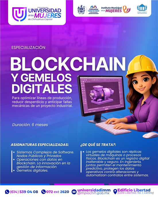 OFRECE MUNICIPIO ESPECIALIZACIÓN EN BLOCKCHAIN Y GEMELOS DIGITALES EN LA UNIVERSIDAD DE LAS MUJERES