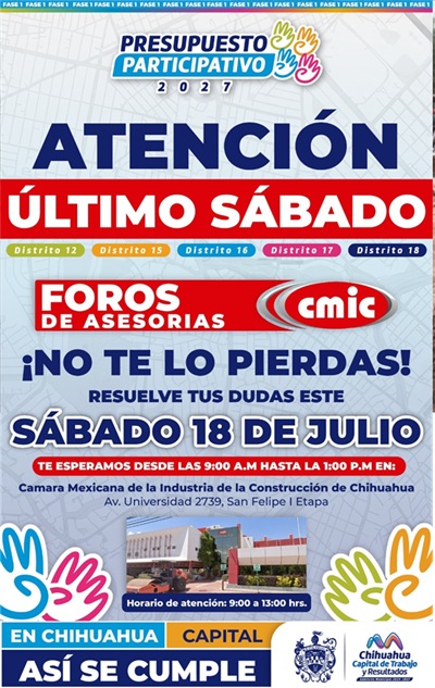 INVITA GOBIERNO MUNICIPAL AL ÚLTIMO FORO DE ASESORÍAS DEL PRESUPUESTO PARTICIPATIVO 2027