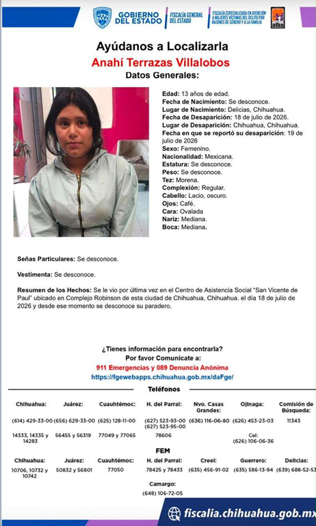 DESAPARECE JOVENCITA DE CENTRO DE ASISTENCIA SAN VICENTE DE PAUL