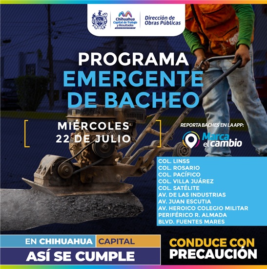 ATENDERÁ MUNICIPIO 10 ZONAS CON BACHEO ESTE MIÉRCOLES 22 DE JULIO