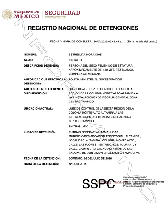 DETIENEN A ESTRELLITA MORA POR EL FEMINICIDIO DE LA MENOR DAFNE ZAPATA EN TAMAULIPAS; SUMAN TRES APREHENDIDOS