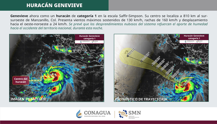 GENEVIEVE SE INTENSIFICA A HURACÁN CATEGORÍA 1 FRENTE AL PACÍFICO MEXICANO
